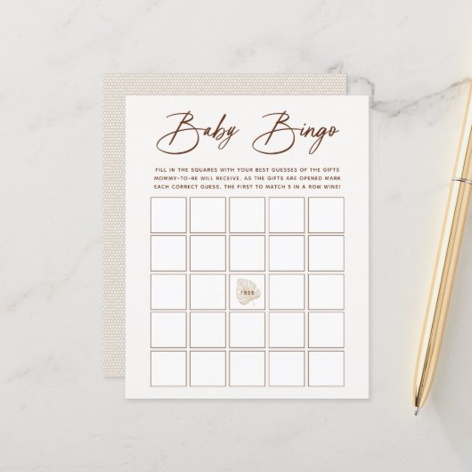 Boho Neutral Baby Bingo Game (Voorkant / Achterkant in situ)