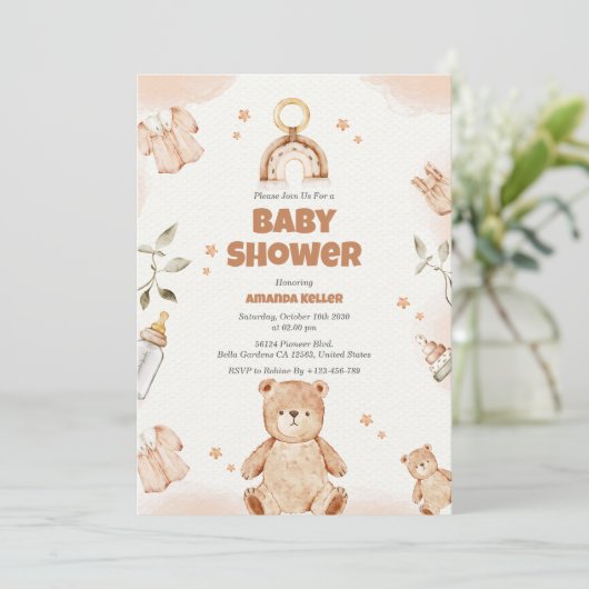 Boho Neutral Baby shower Invitation Kaart (Staand voorkant)