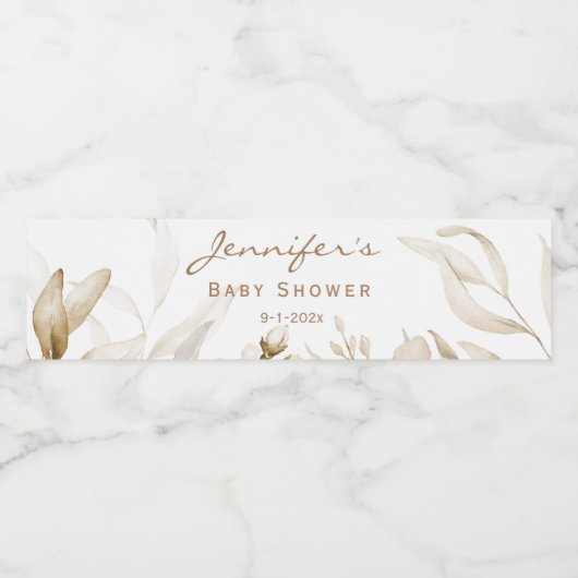 Boho Neutral Baby shower Sepia Waterverf Bloemen Waterfles Etiket (Enkel label)