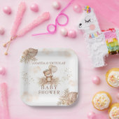 Boho Neutral Baby shower Teddybeer Papieren Bordje (Feest)