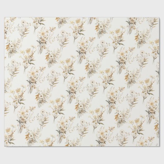 Boho Neutral Beige Bruids Bloemen Cadeaupapier (Vlak)