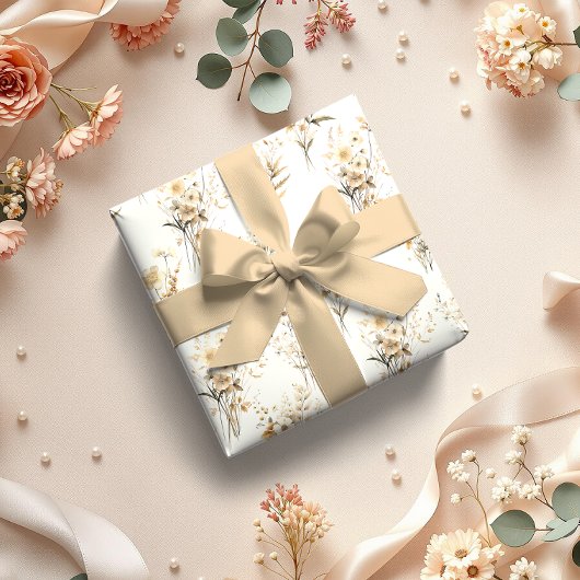 Boho Neutral Beige Bruids Bloemen Cadeaupapier