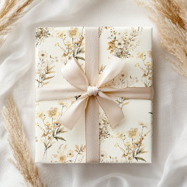 Boho Neutral Beige Bruids Bloemen Cadeaupapier