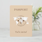 Boho Neutral Beige Passport Destination Wedding Kaart (Staand voorkant)