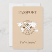 Boho Neutral Beige Passport Destination Wedding Kaart (Voorkant)