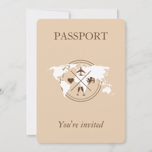 Boho Neutral Beige Passport Destination Wedding Kaart (Voorkant)