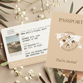 Boho Neutral Beige Passport Destination Wedding Kaart