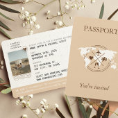Boho Neutral Beige Passport Destination Wedding Kaart