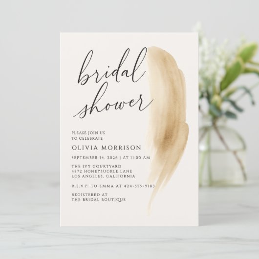 Boho Neutral Beige Watercolor Bridal Shower Kaart (Staand voorkant)