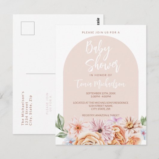 Boho Neutral Bloemen Baby shower Briefkaart (Voorkant / Achterkant)