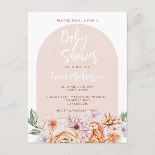 Boho Neutral Bloemen Baby shower Briefkaart (Voorkant)