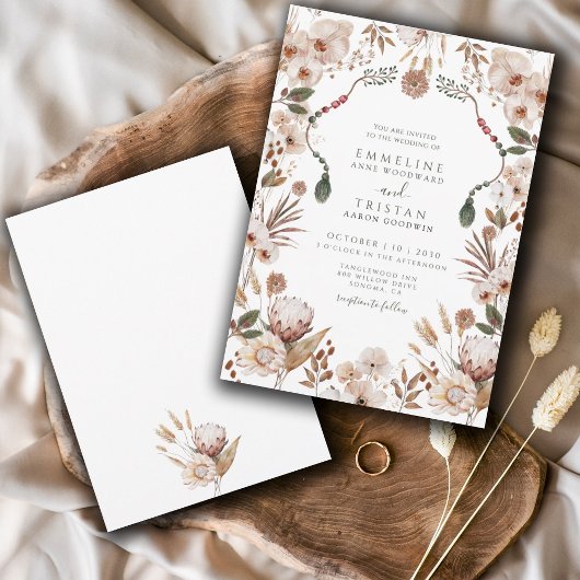Boho Neutral Botanical Wedding Kaart