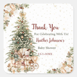 Boho Neutral Christmas Baby shower Vierkante Sticker