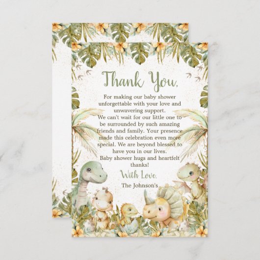 Boho Neutral Dinosaur-Baby shower Bedankkaart (Voorkant / Achterkant)