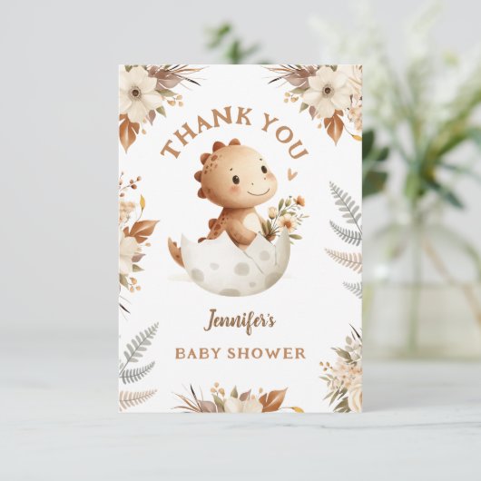 Boho Neutral Dinosaur Baby shower bedankkaart (Staand voorkant)
