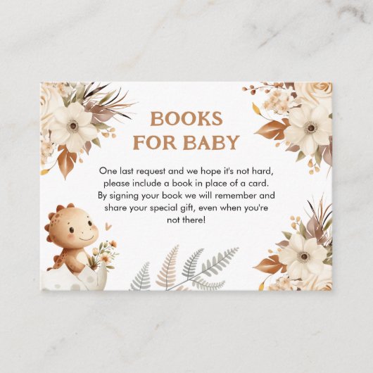Boho Neutral Dinosaur Baby shower Boeken voor Baby Informatiekaartje (Voorkant)