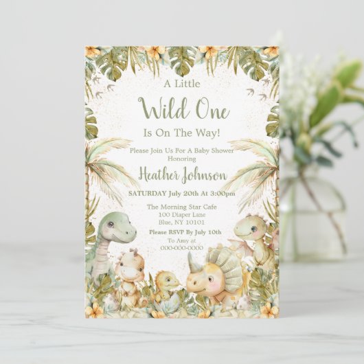 Boho Neutral Dinosaur-Baby shower Kaart (Staand voorkant)