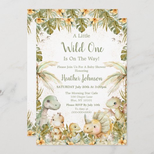 Boho Neutral Dinosaur-Baby shower Kaart (Voorkant / Achterkant)