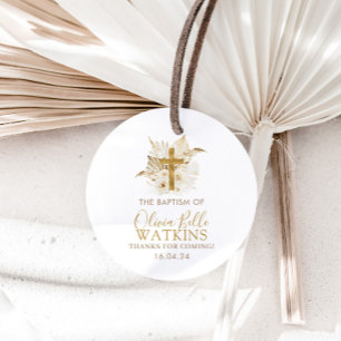 Boho Neutral Dried Palm Floral Baptism Christening Bedankjes Labels