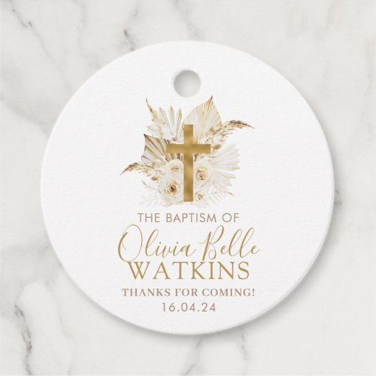 Boho Neutral Dried Palm Floral Baptism Christening Bedankjes Labels (Voorkant)