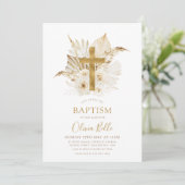 Boho Neutral Dried Palm Floral Baptism Christening Kaart (Staand voorkant)