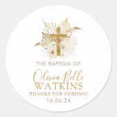 Boho Neutral Dried Palm Floral Baptism Christening Ronde Sticker (Voorkant)