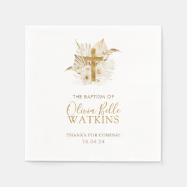 Boho Neutral Dried Palm Floral Baptism Christening Servet