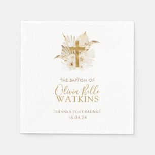 Boho Neutral Dried Palm Floral Baptism Christening Servet