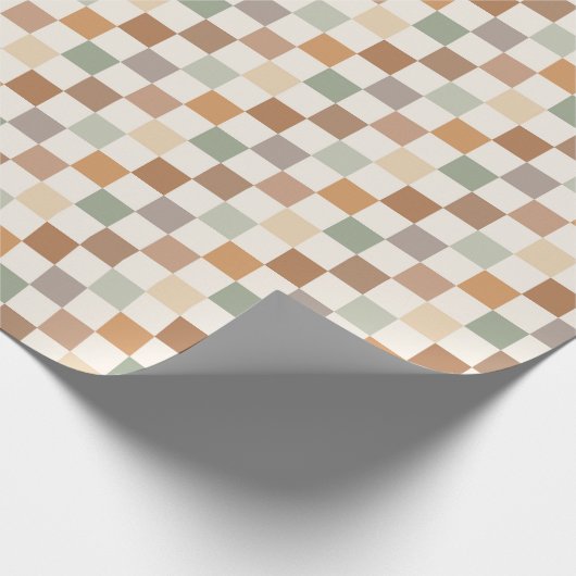 Boho Neutral Earthy Checker Checkerboard Checkered Cadeaupapier (Hoek)