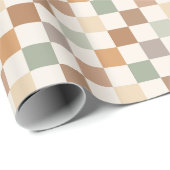 Boho Neutral Earthy Checker Checkerboard Checkered Cadeaupapier (Rol Hoek)