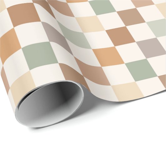 Boho Neutral Earthy Checker Checkerboard Checkered Cadeaupapier (Rol Hoek)