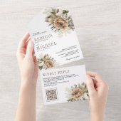 Boho Neutral Earthy Floral Taupe QR Code Weddensch All In One Uitnodiging (Afscheurbaar)