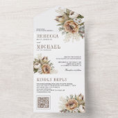 Boho Neutral Earthy Floral Taupe QR Code Weddensch All In One Uitnodiging (Binnen)