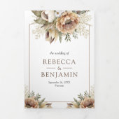 Boho Neutral Earthy Floral Taupe QR Code Weddensch Drieluik Uitnodiging (Cover)