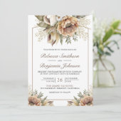 Boho Neutral Earthy Floral Taupe QR Code Weddensch Kaart (Staand voorkant)