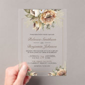 Boho Neutral Earthy Floral Taupe Wedding Acryl Uitnodigingen (Insitu (Draagbaar))