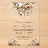 Boho Neutral Earthy Floral Taupe Wedding Acryl Uitnodigingen (Voorkant)