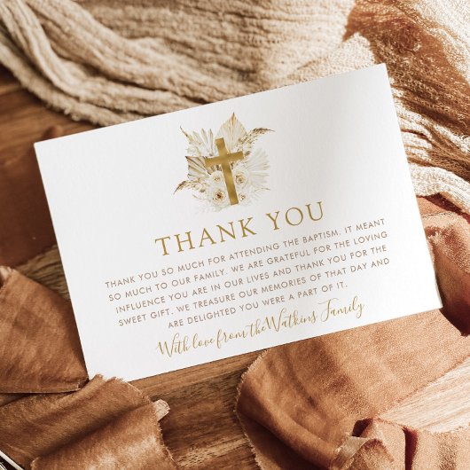 Boho Neutral Floral Baptism Dank je kaart