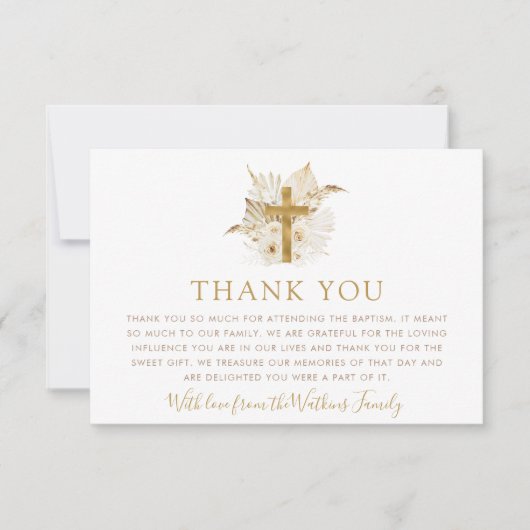 Boho Neutral Floral Baptism Dank je kaart (Voorkant)