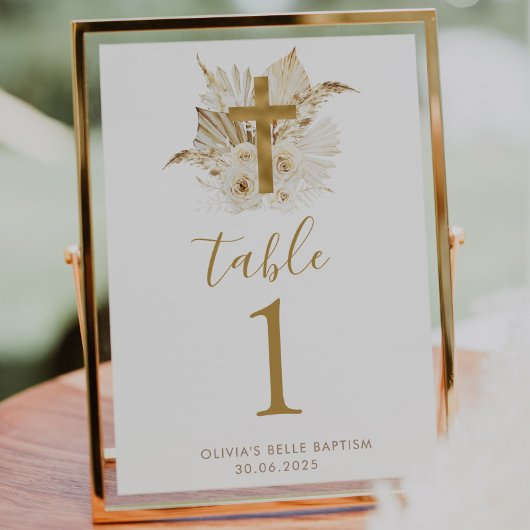 Boho Neutral Floral Baptism Tafelnummers