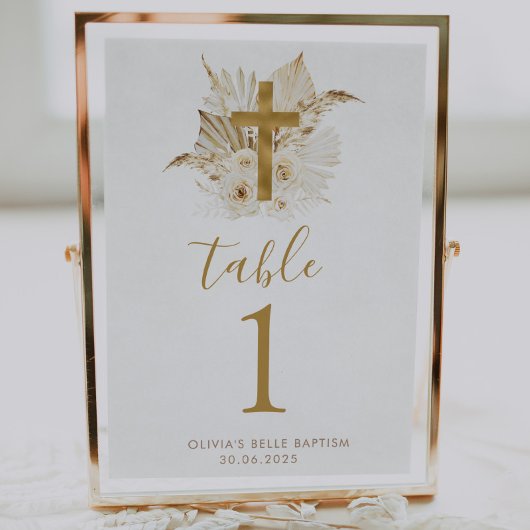 Boho Neutral Floral Baptism Tafelnummers