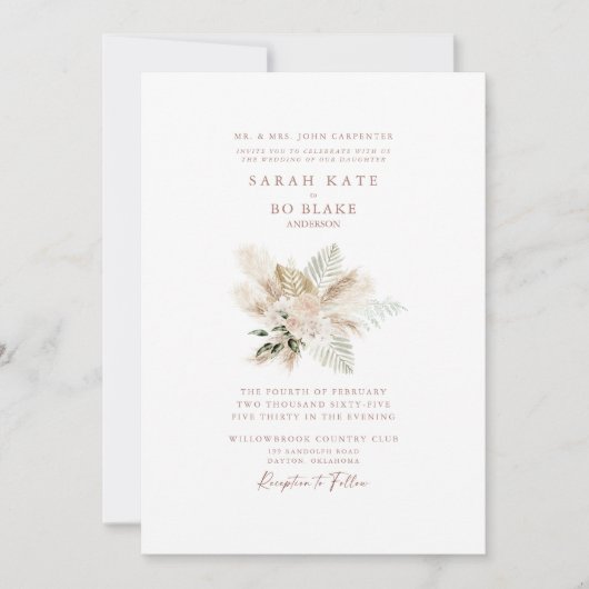 Boho Neutral Floral Elegant Wedding Kaart (Voorkant)