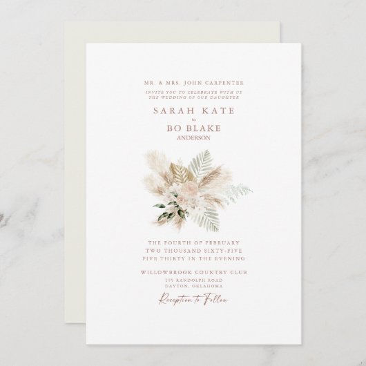 Boho Neutral Floral Elegant Wedding Kaart (Voorkant / Achterkant)