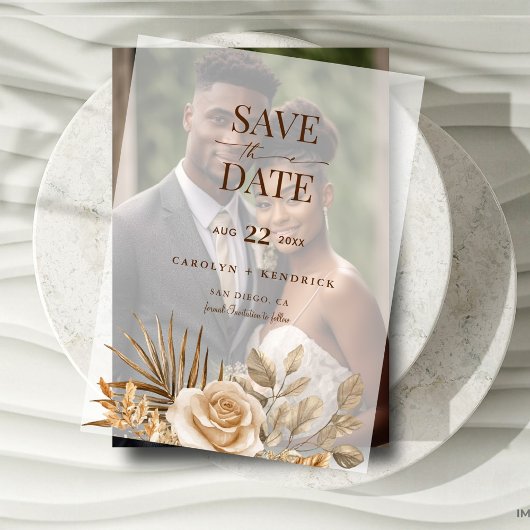 Boho Neutral Floral Elegant Wedding Save the Date Vellum Uitnodigingen