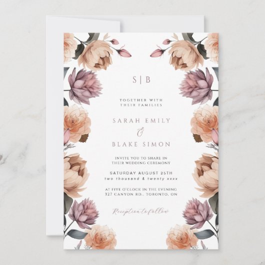 Boho Neutral Floral Herfst Winter Huwelijksuitnodi Kaart (Voorkant)