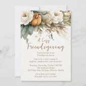 Boho Neutral Floral Pumpkins QR Code Friendsgiving Kaart (Voorkant)