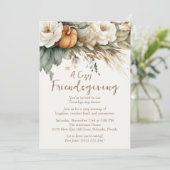 Boho Neutral Floral Pumpkins QR Code Friendsgiving Kaart (Staand voorkant)