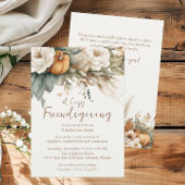 Boho Neutral Floral Pumpkins QR Code Friendsgiving Kaart