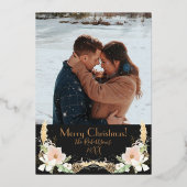 Boho Neutral Floral Real Gold Fotograaf Kerstmis Folie Uitnodiging (Achterkant)