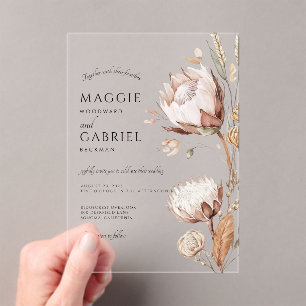Boho Neutral Floral Wedding Acryl Uitnodigingen
